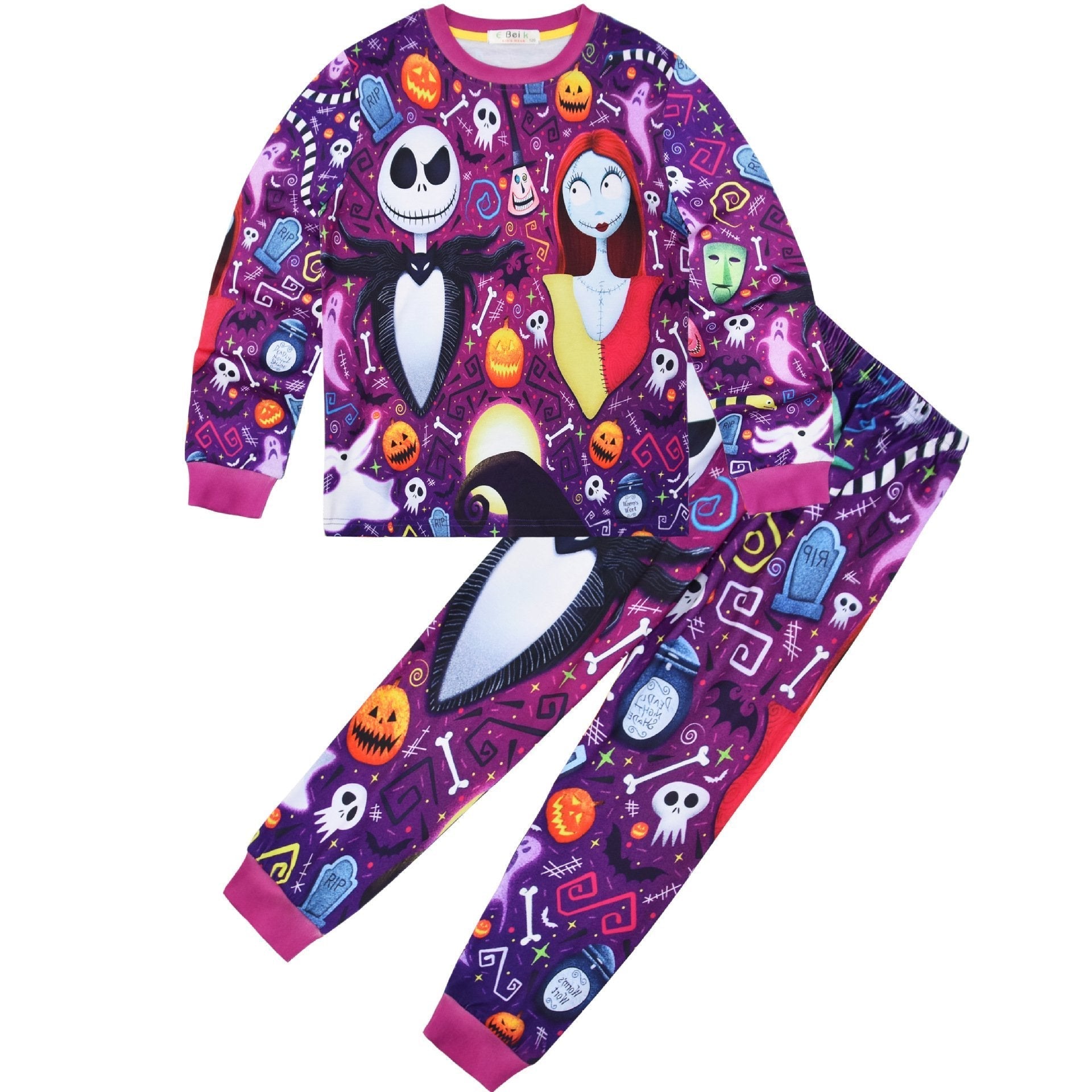 2022 Christmas Pajamas Jack Sally Printed Long Sleeve Set Big Kids