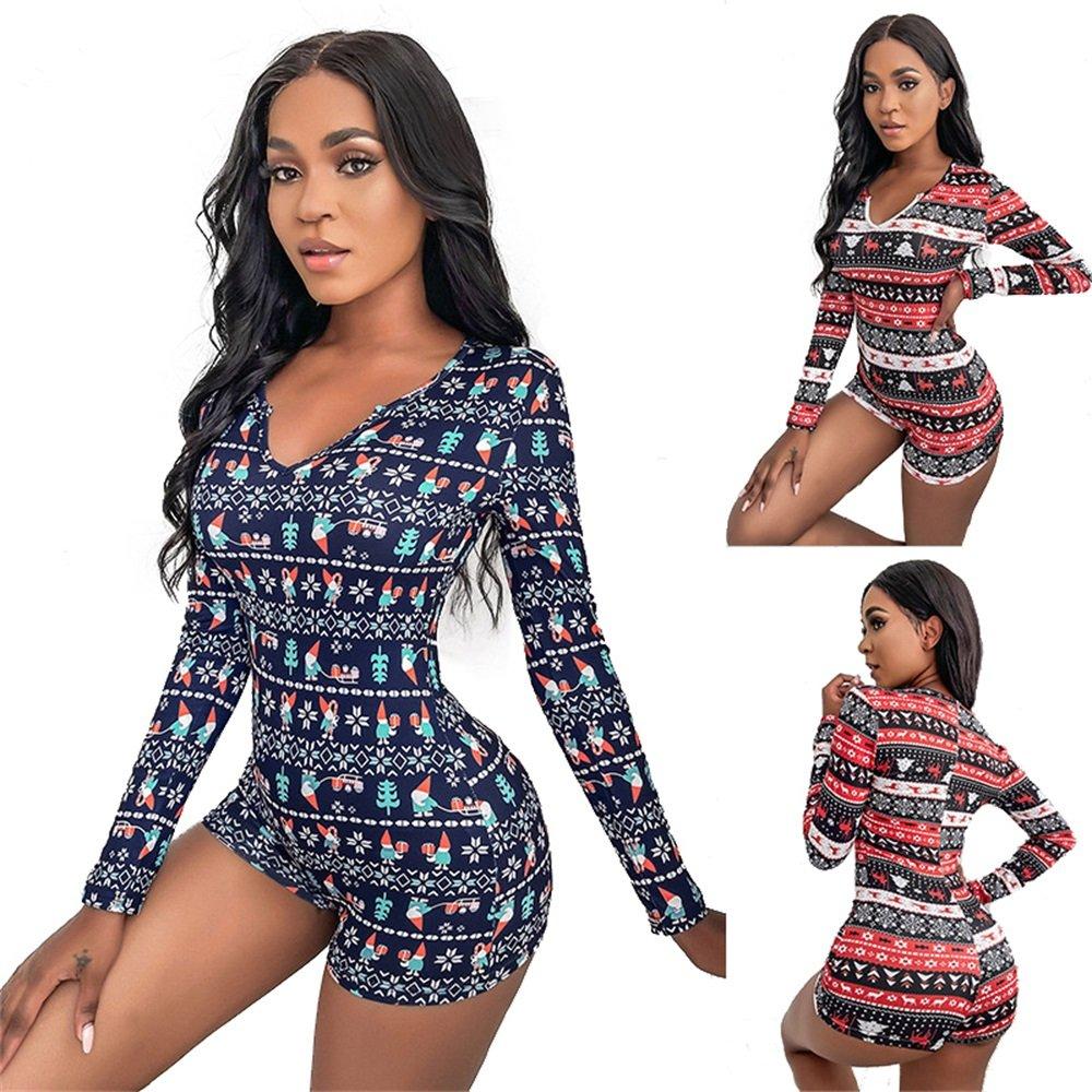 Christmas print jumpsuit long sleeve V-neck jumpsuit women