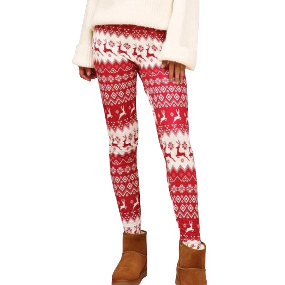 2022 Christmas Pants Leggings Cartoon Print Casual  Women