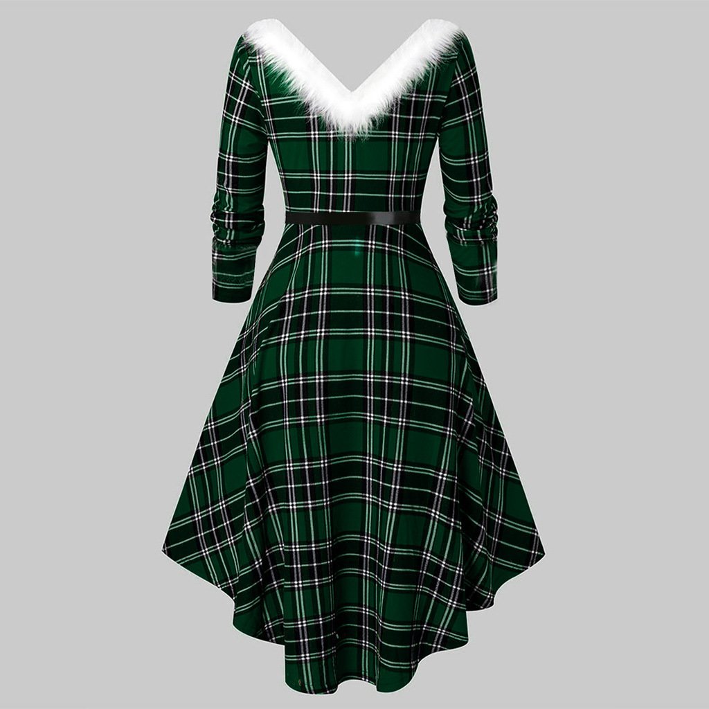 Women's Christmas Plus Size Swing Dress Furry V Neck Solid Elegant Gown
