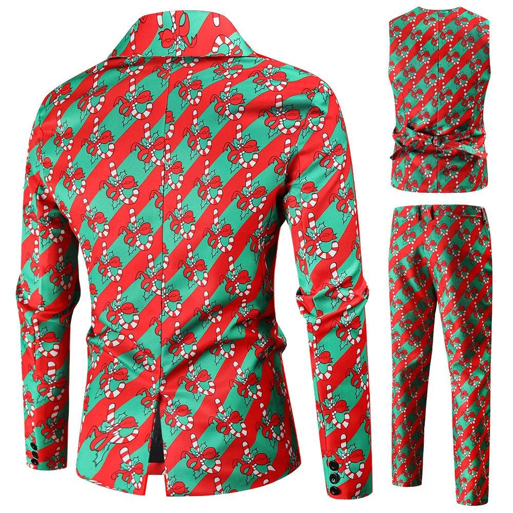 Christmas Men's Blazer Suit Red and Green Printed Suit Trousers Vest Suit