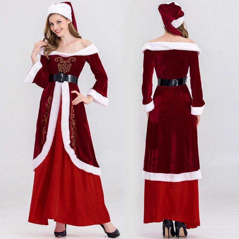 Santa Claus Cosplay Costume Christmas Festive Sexy Red Tube Top Strapless Embroidered Long Skirt Suit