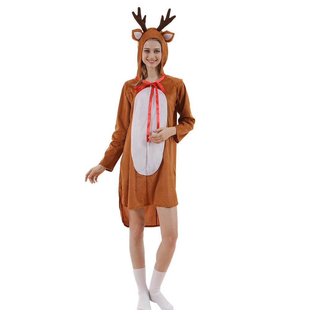 Women's Elk Christmas Costumes Holiday Party Hooded Dress