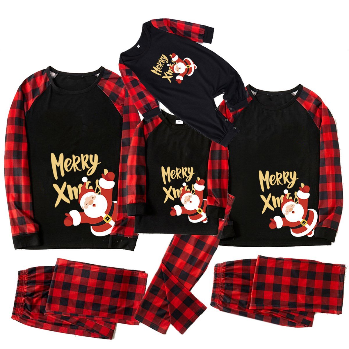 Christmas Family Matching Pajamas Printed Santa Claus Long Sleeve Sleepwear Set