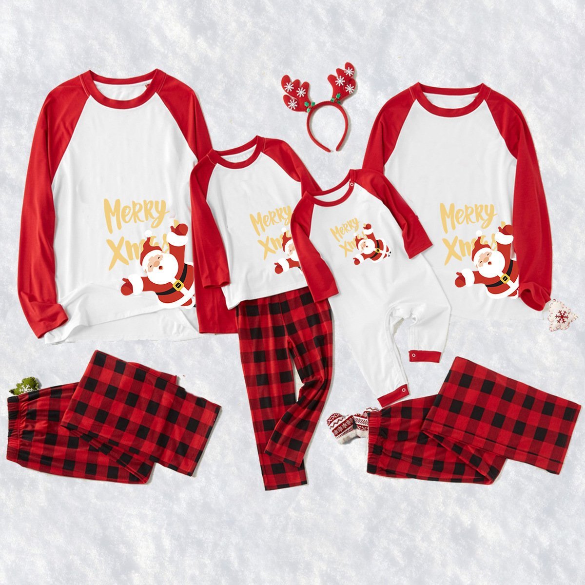 Christmas Family Matching Pajamas Printed Santa Claus Long Sleeve Sleepwear Set