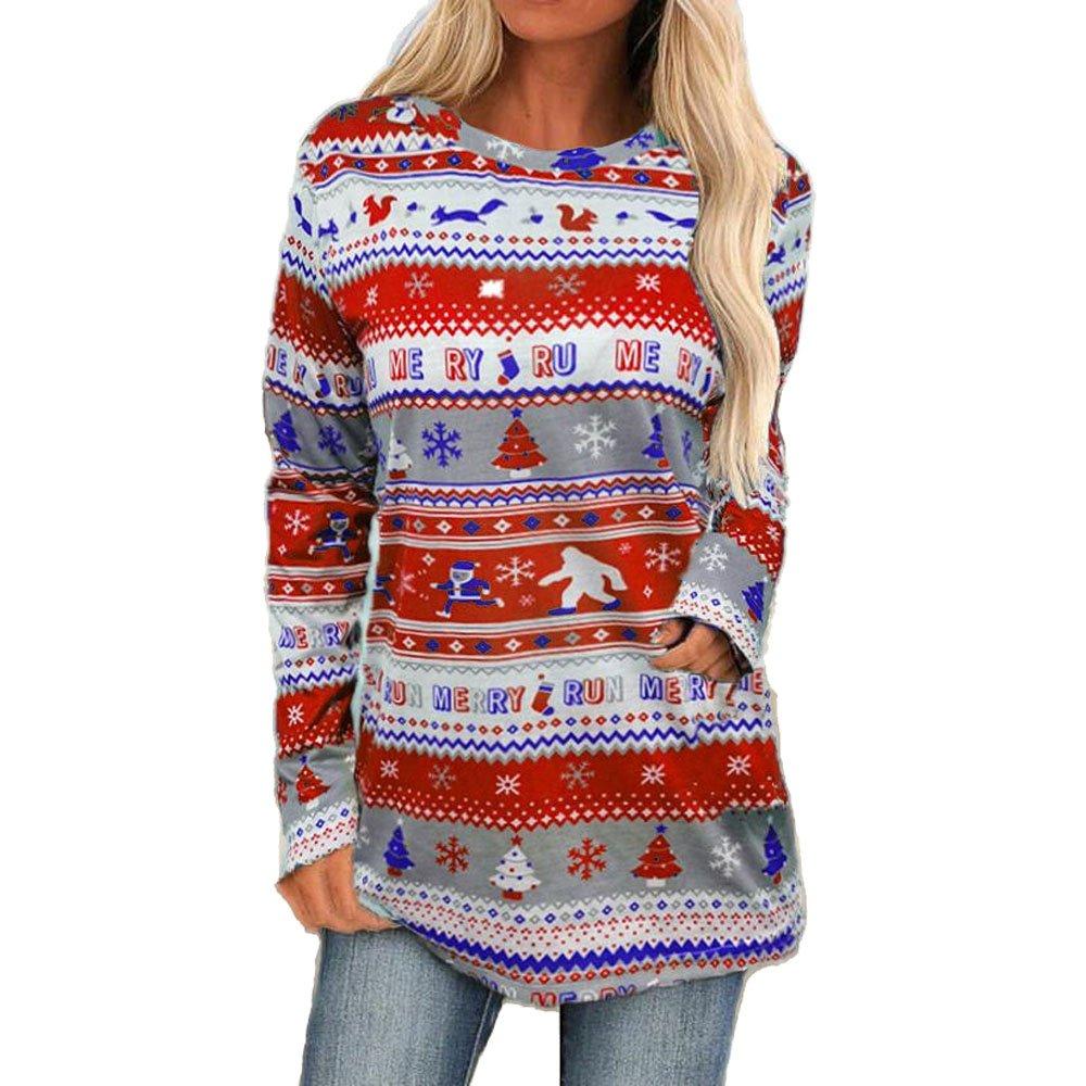 Christmas Sweater Women's Long-sleeved Loose Bottoming Santa Snowman Print Top
