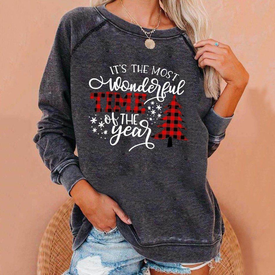 Christmas Round Neck Sweater Printing Truck Gift  Women Christmas Sweatshirt