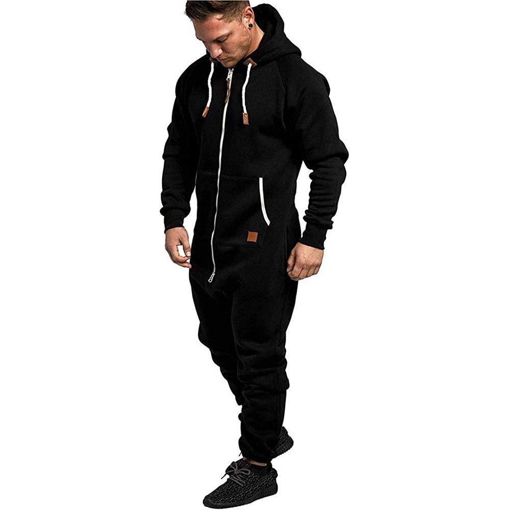 Mens Christmas Hooded Zip jumpsuits onesies One Piece Overalls Tracksuit with Pockets