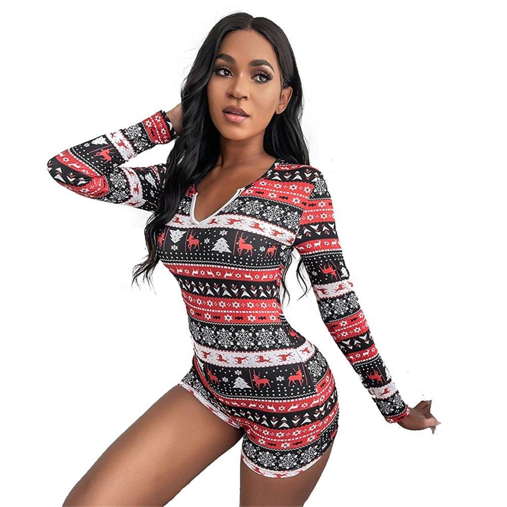 Christmas print jumpsuit long sleeve V-neck jumpsuit women