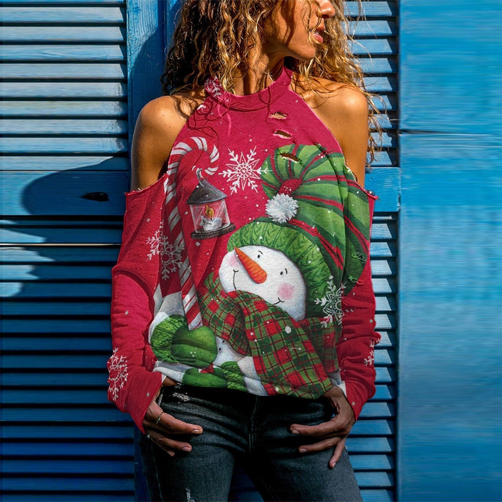 Christmas Top Dress Women Sexy Off Shoulder Long Sleeve Top