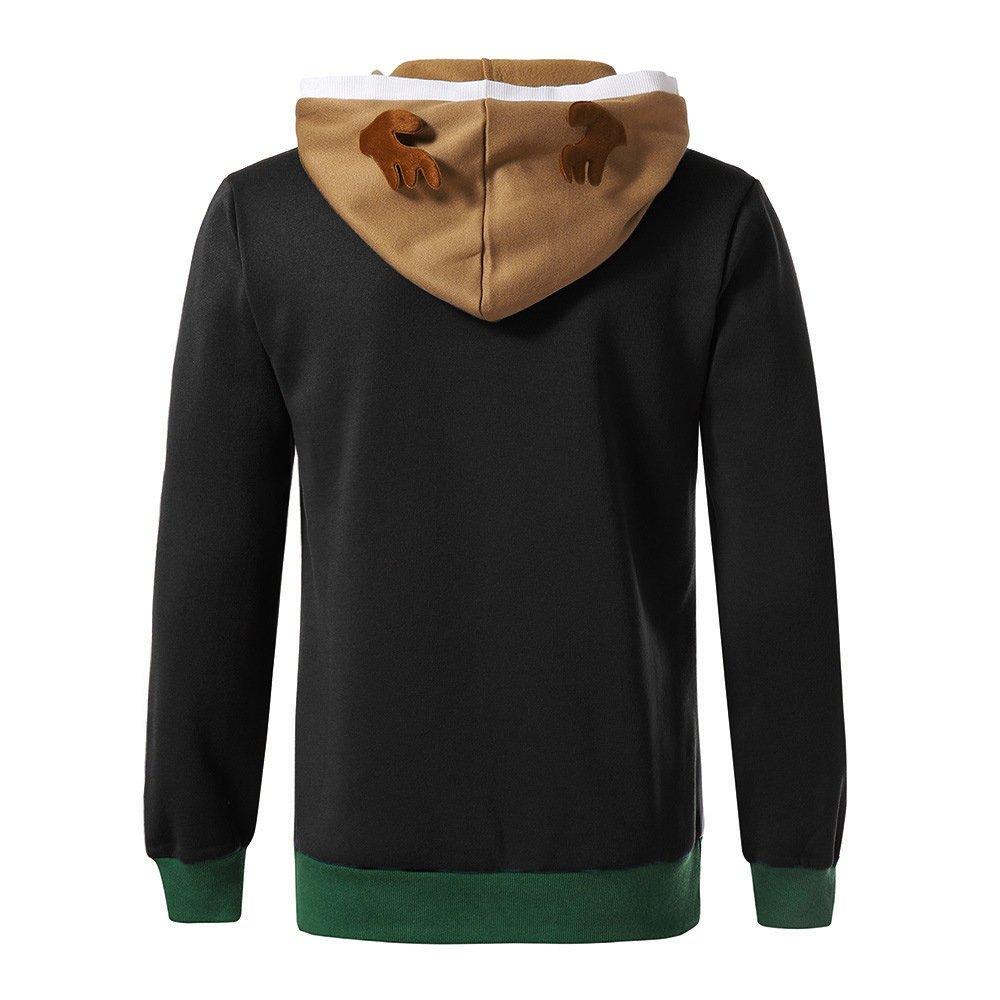 Christmas Costumes Antlers Print Hooded Color Block Top Men
