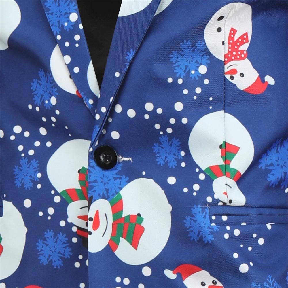 Christmas blue men's Blazer suits Santa 3D print trousers with vest