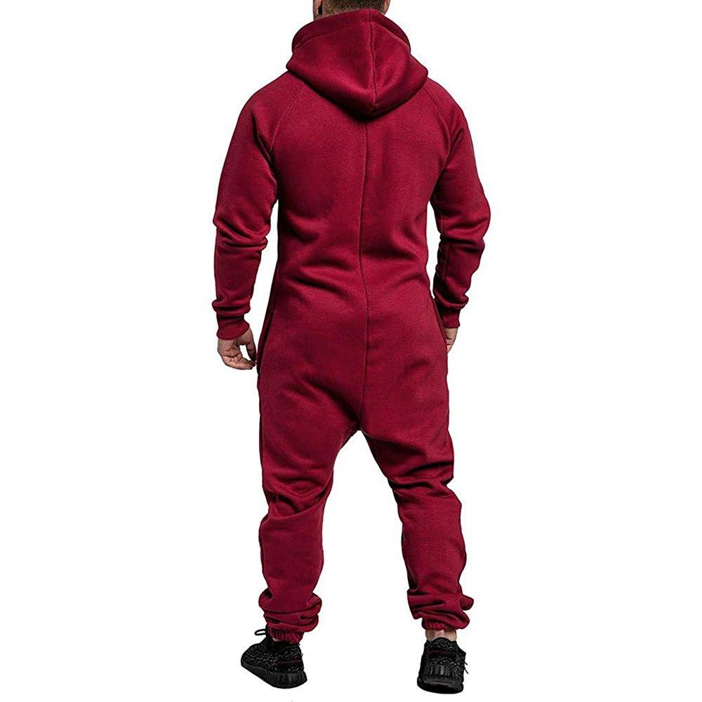 Mens Christmas Hooded Zip jumpsuits onesies One Piece Overalls Tracksuit with Pockets