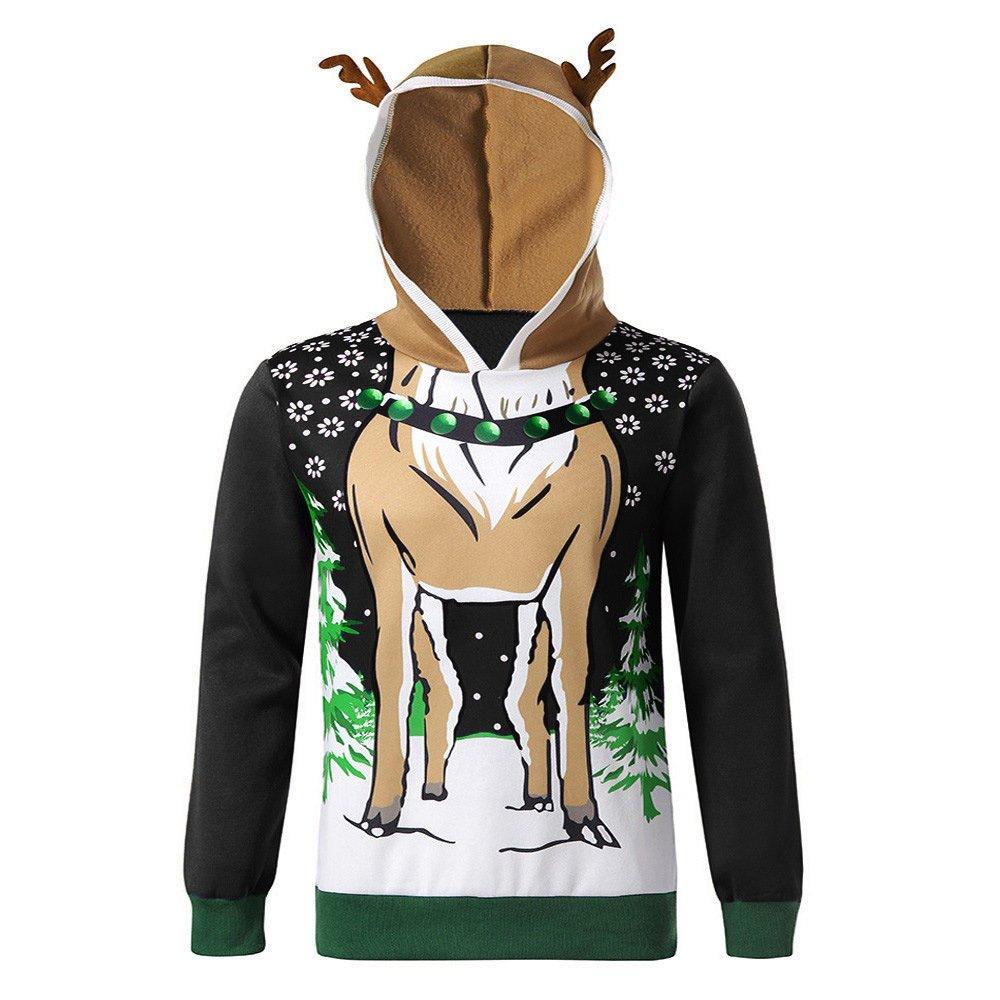 Christmas Costumes Antlers Print Hooded Color Block Top Men