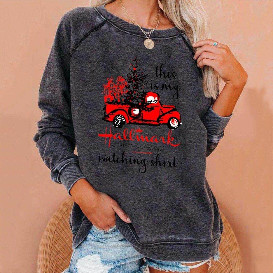 Christmas Round Neck Sweater Printing Truck Gift  Women Christmas Sweatshirt
