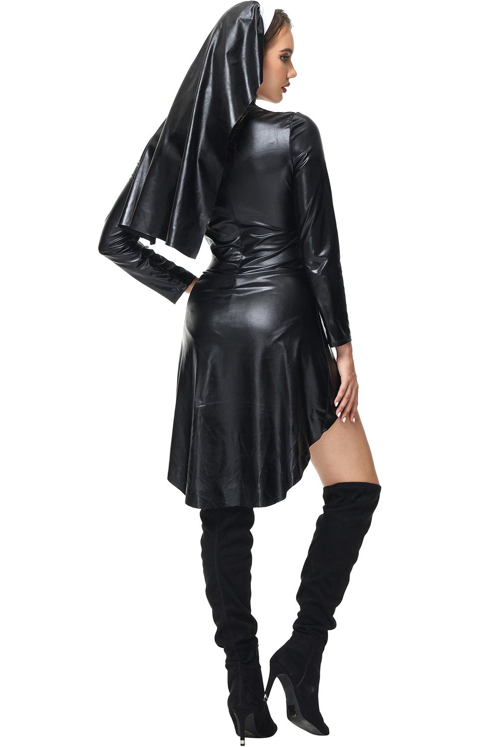 PU Leather Punk Nun Costume for Women Halloween