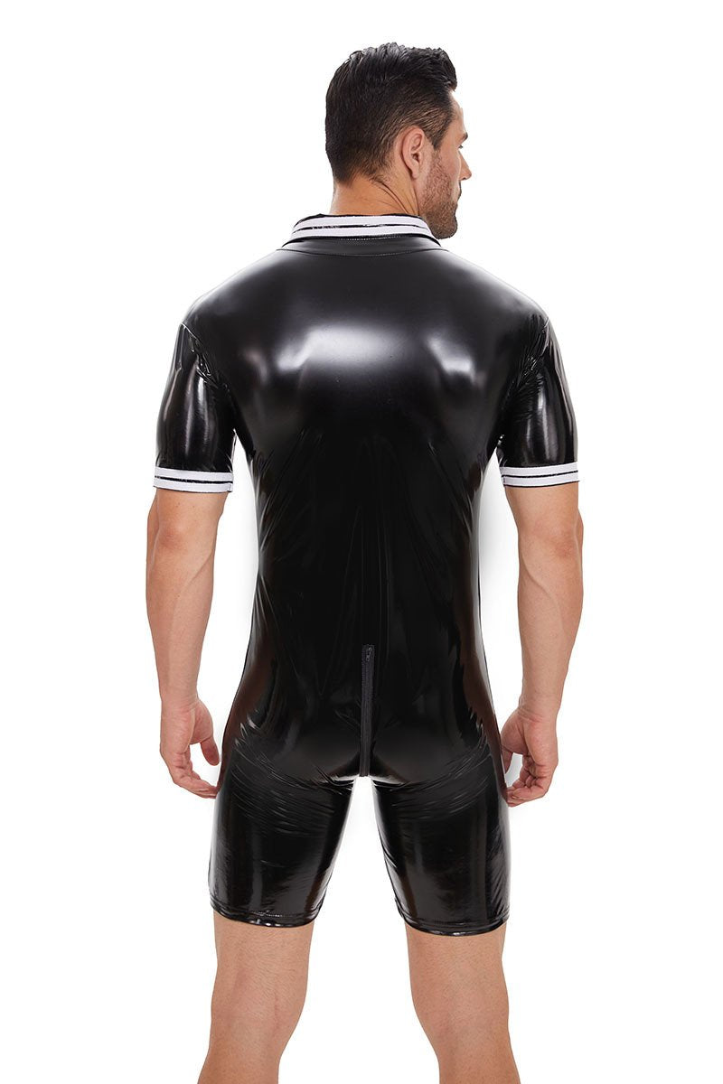 Men's Jumpsuit PVC Leather Zipper Bodysuit