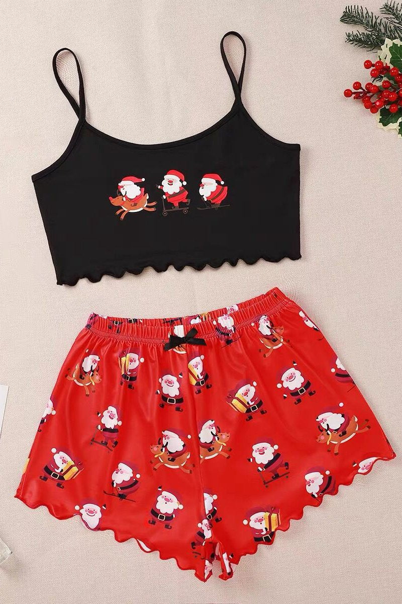 Cute Prints Cozy Christmas Winter Night Cami Sleepwear Lingerie Set