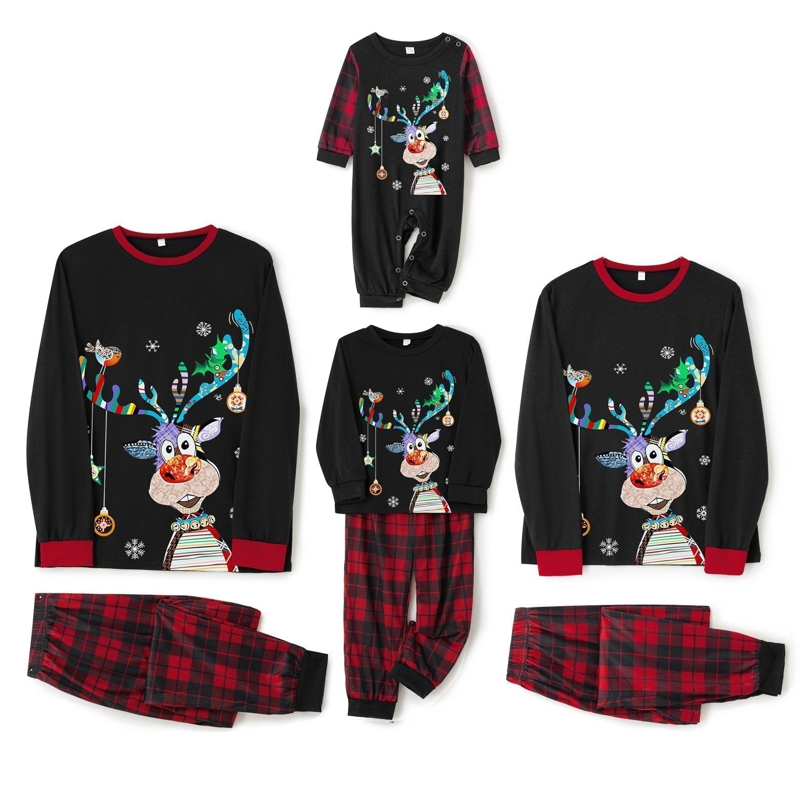 Black Lucky Elk Christmas Family Couples Matching Pajamas Party Sets - ciclove