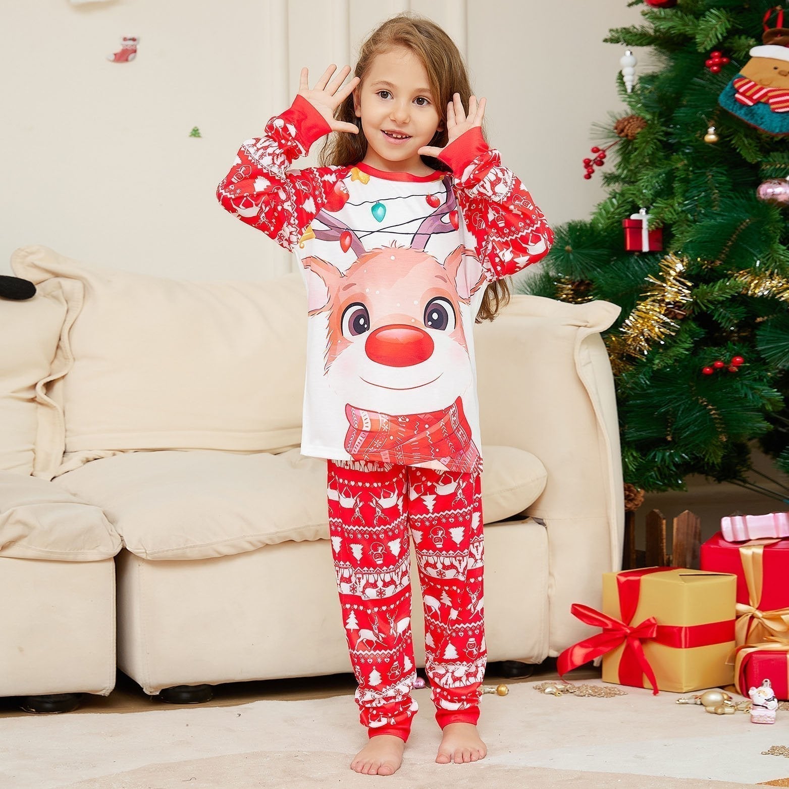 Deer Print Round Neck Christmas Family Couples Matching Pajamas Party Sets - ciclove