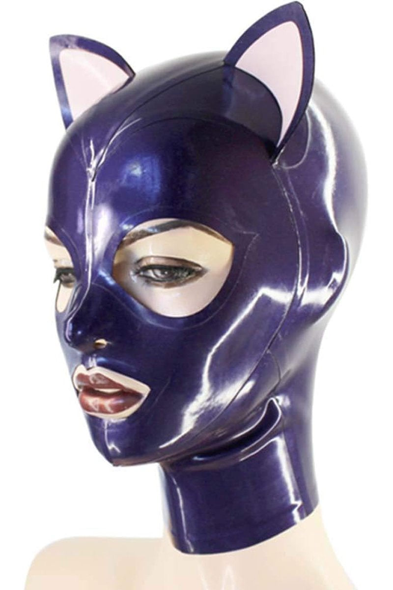 Purple With Cat Ears Latex Mask