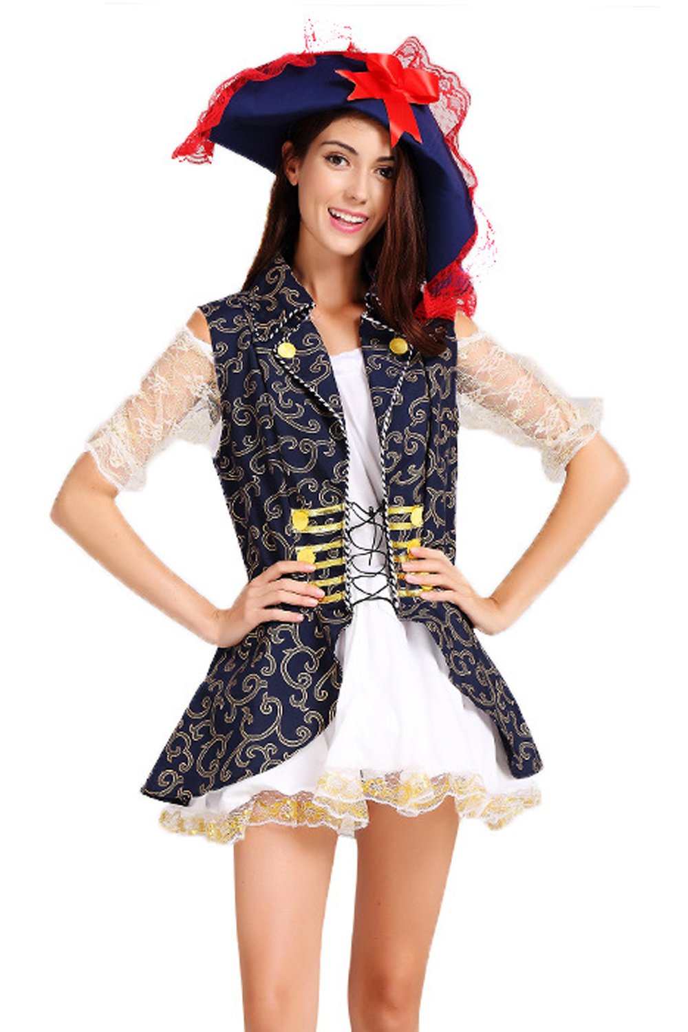 Blue Pattern Pirate Uniform Costume For Party Women Halloween