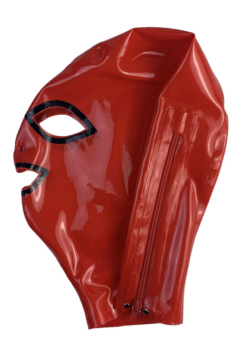 Red Superhero Zipper Latex Hood Triangle Eyes