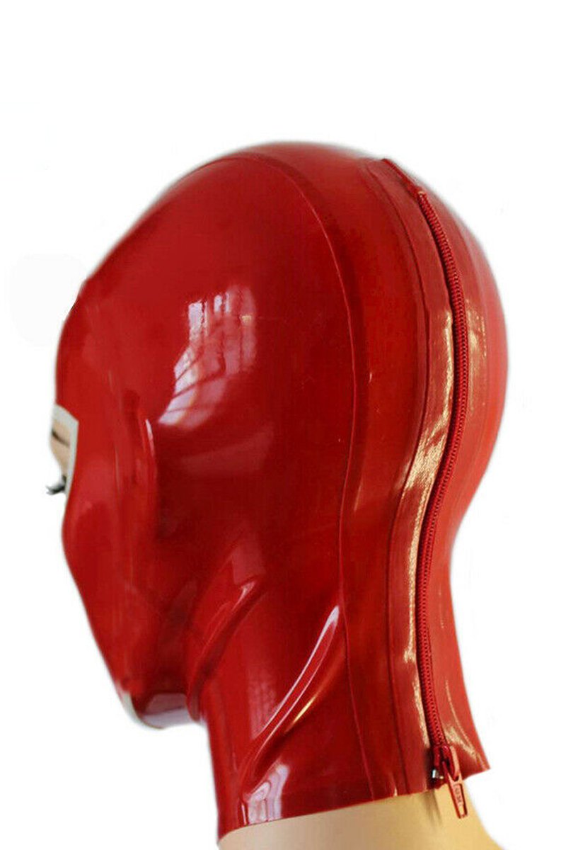 Red Superhero Zipper Latex Hood Triangle Eyes