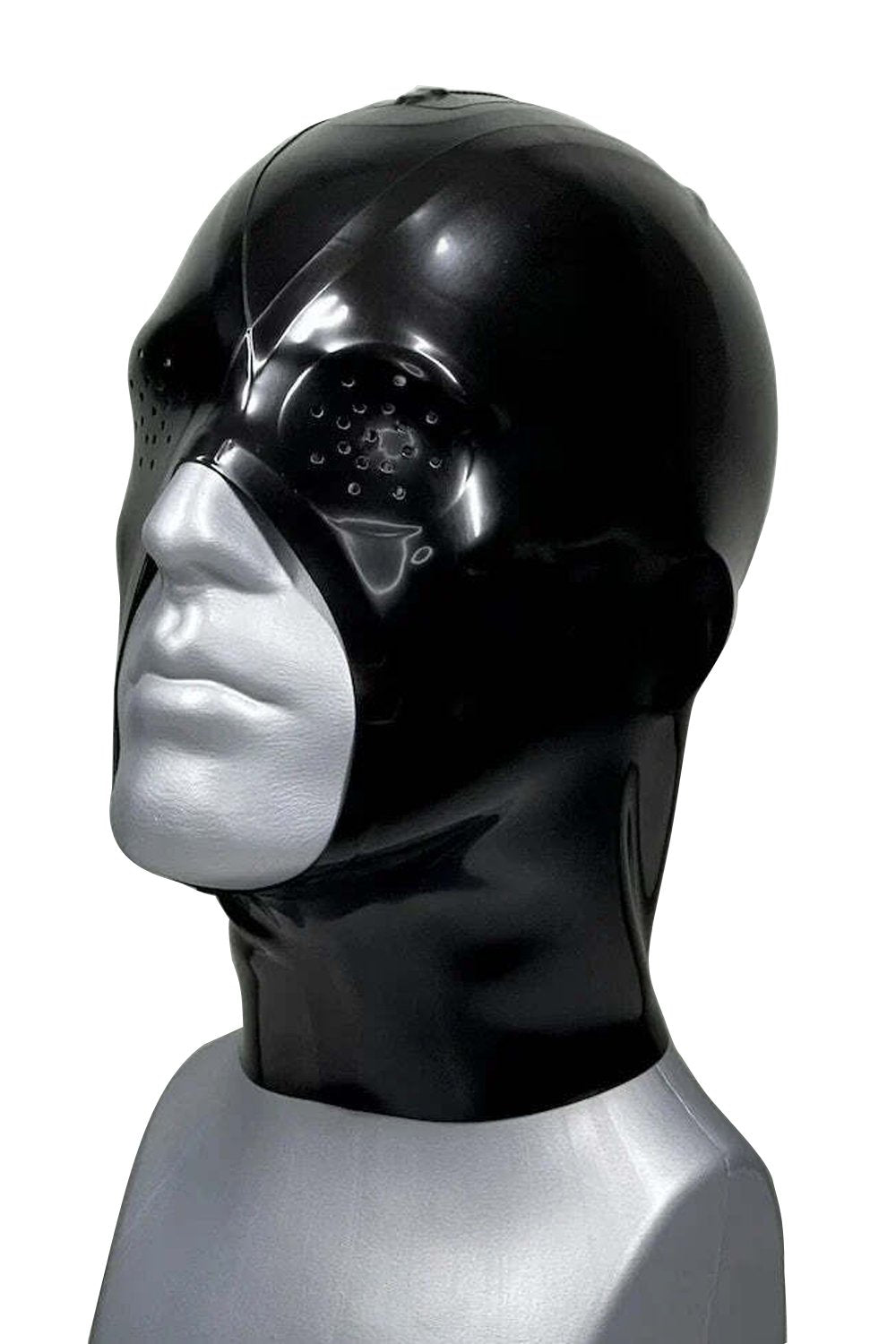 Black Latex Hood With Perforated Facial Features