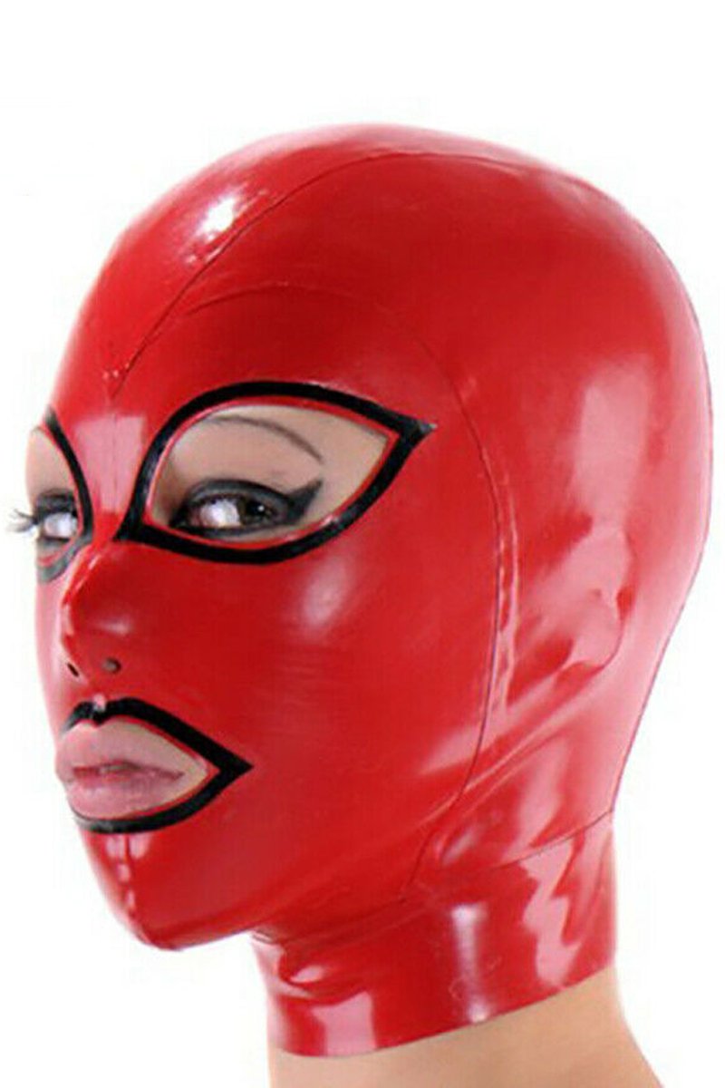 Red Superhero Zipper Latex Hood Triangle Eyes