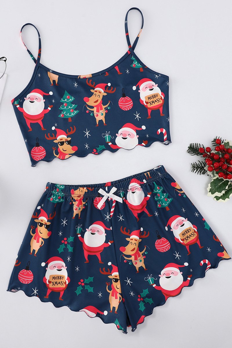 Cozy Christmas Winter Night Women Casual Cami Sleepwear Lingerie Set