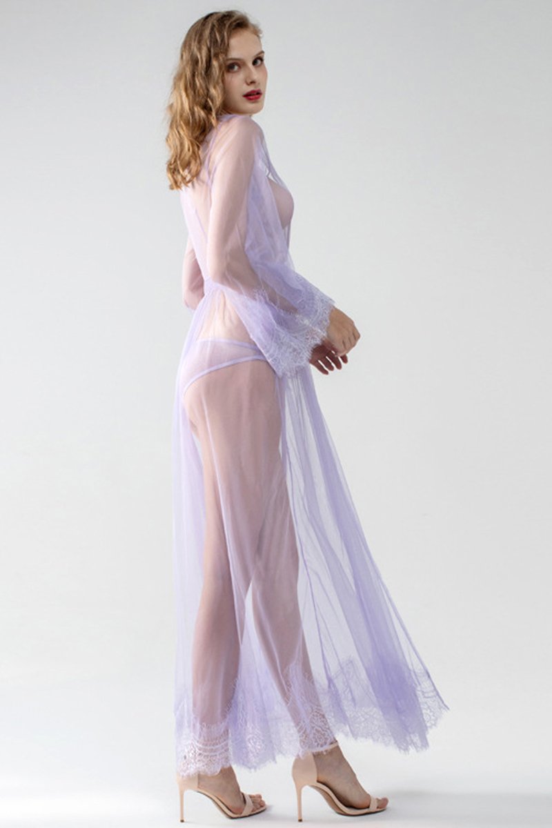 See-through Mesh Maxi Robe Women Lingerie Set