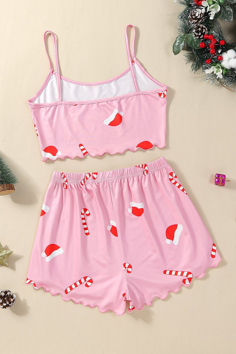 Cute Prints Cozy Christmas Winter Night Cami Sleepwear Lingerie Set