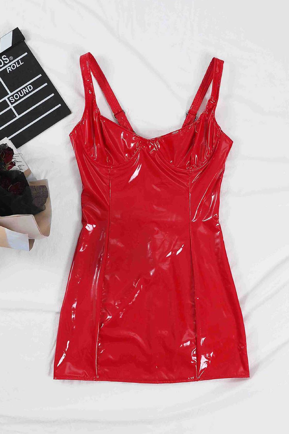 Women's Glossy PU Leather Chemise Lingerie Dress