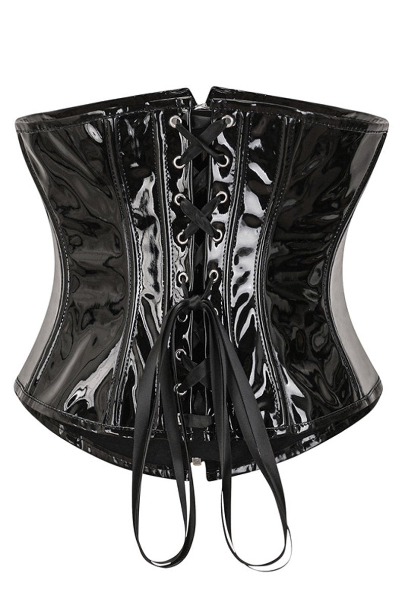 Black Wear Outside Patent Halter Neck Corset