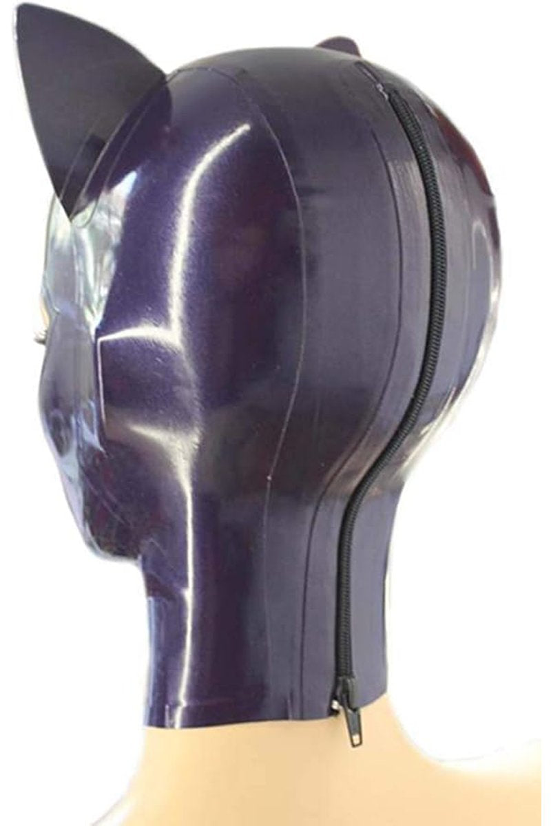 Purple With Cat Ears Latex Mask