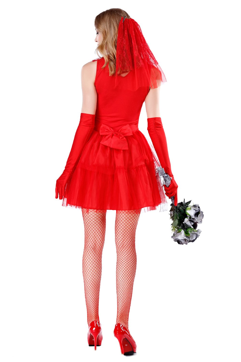 Ghost Bride Women Halloween Costume Bloody Mary Dress Lace Red Black