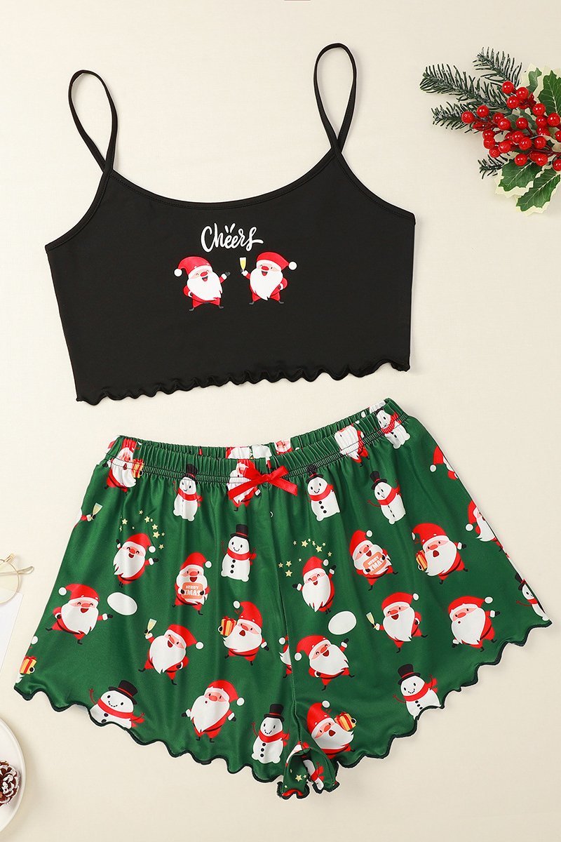 Cozy Christmas Winter Night Women Casual Cami Sleepwear Lingerie Set