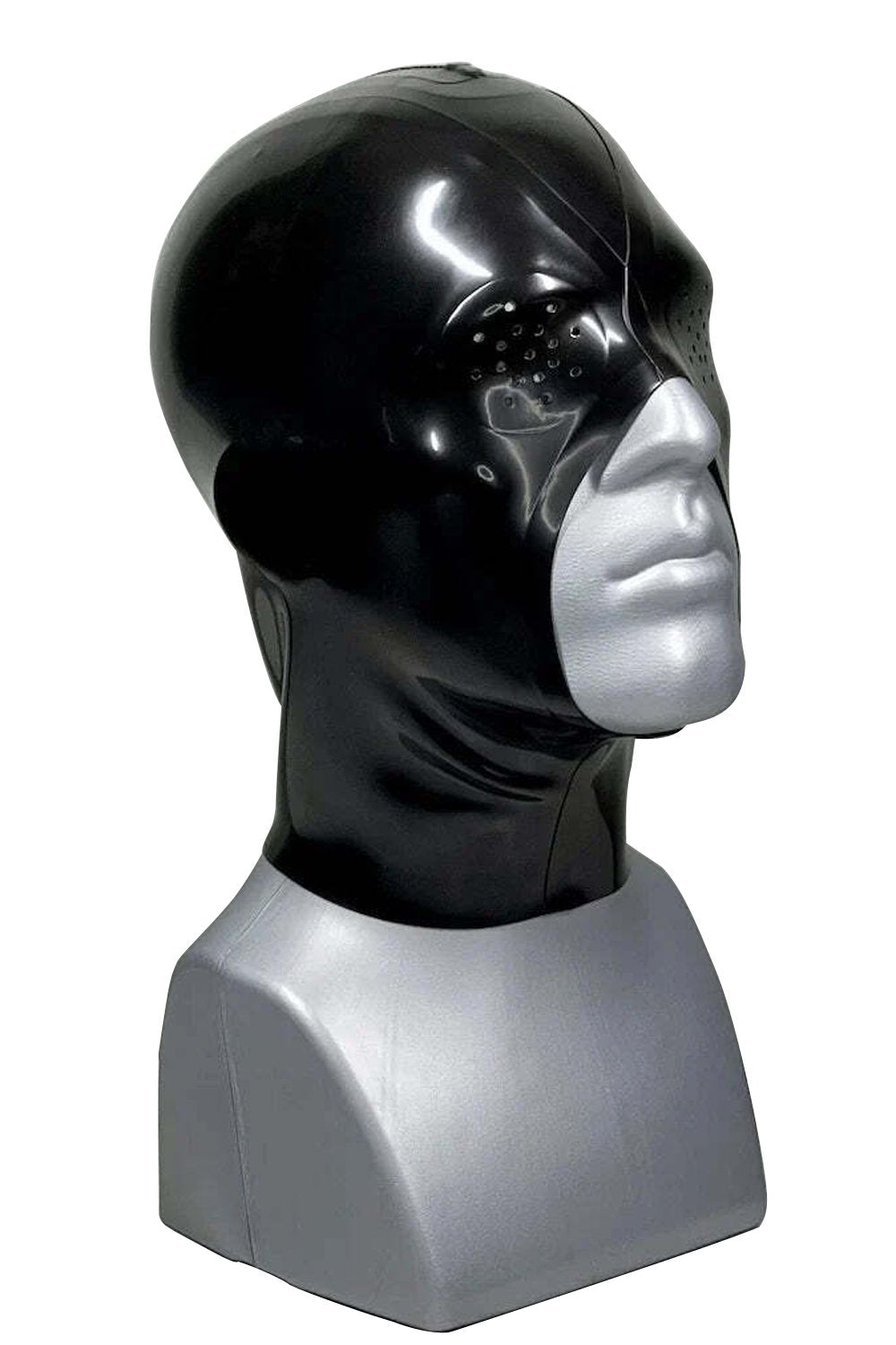 Black Latex Hood With Perforated Facial Features