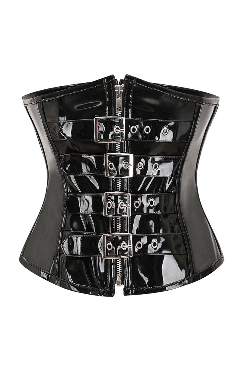 Black Wear Outside Patent Halter Neck Corset