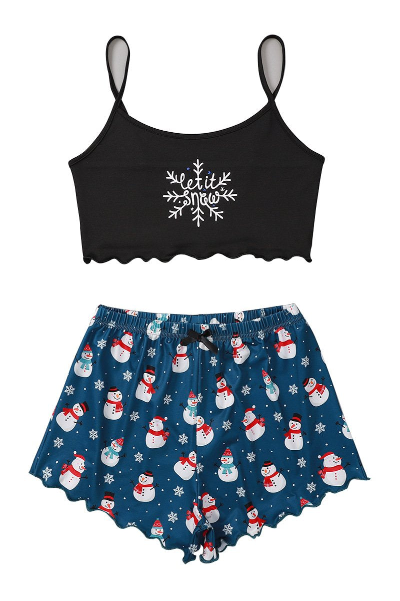 Cute Prints Cozy Christmas Winter Night Cami Sleepwear Lingerie Set