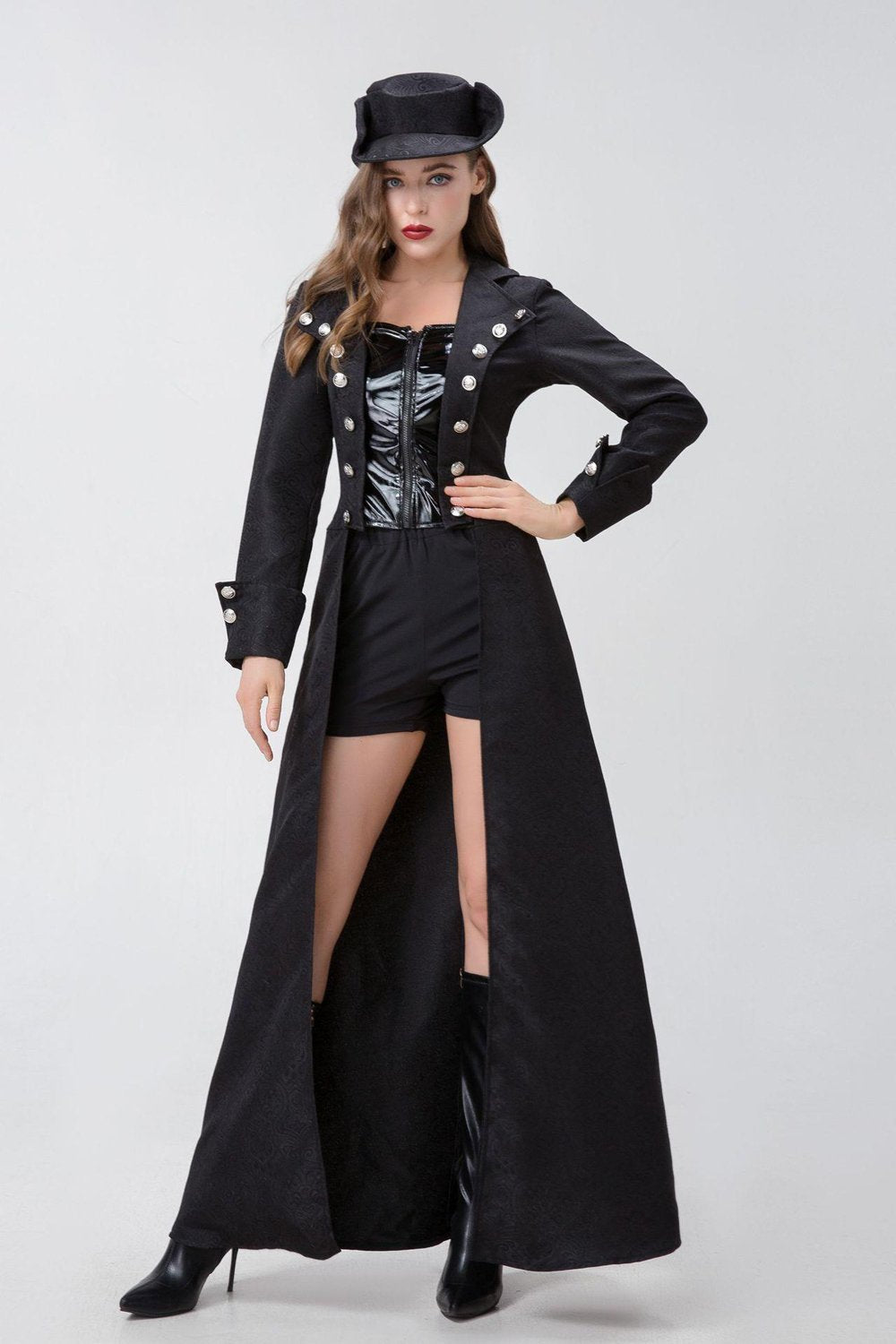 Retro Captivating Women Pirate Costume Medieval Steampunk Zip-Up Coat