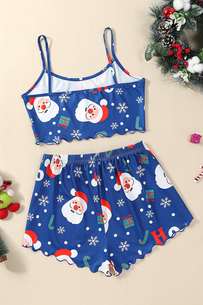 Cute Prints Cozy Christmas Winter Night Cami Sleepwear Lingerie Set