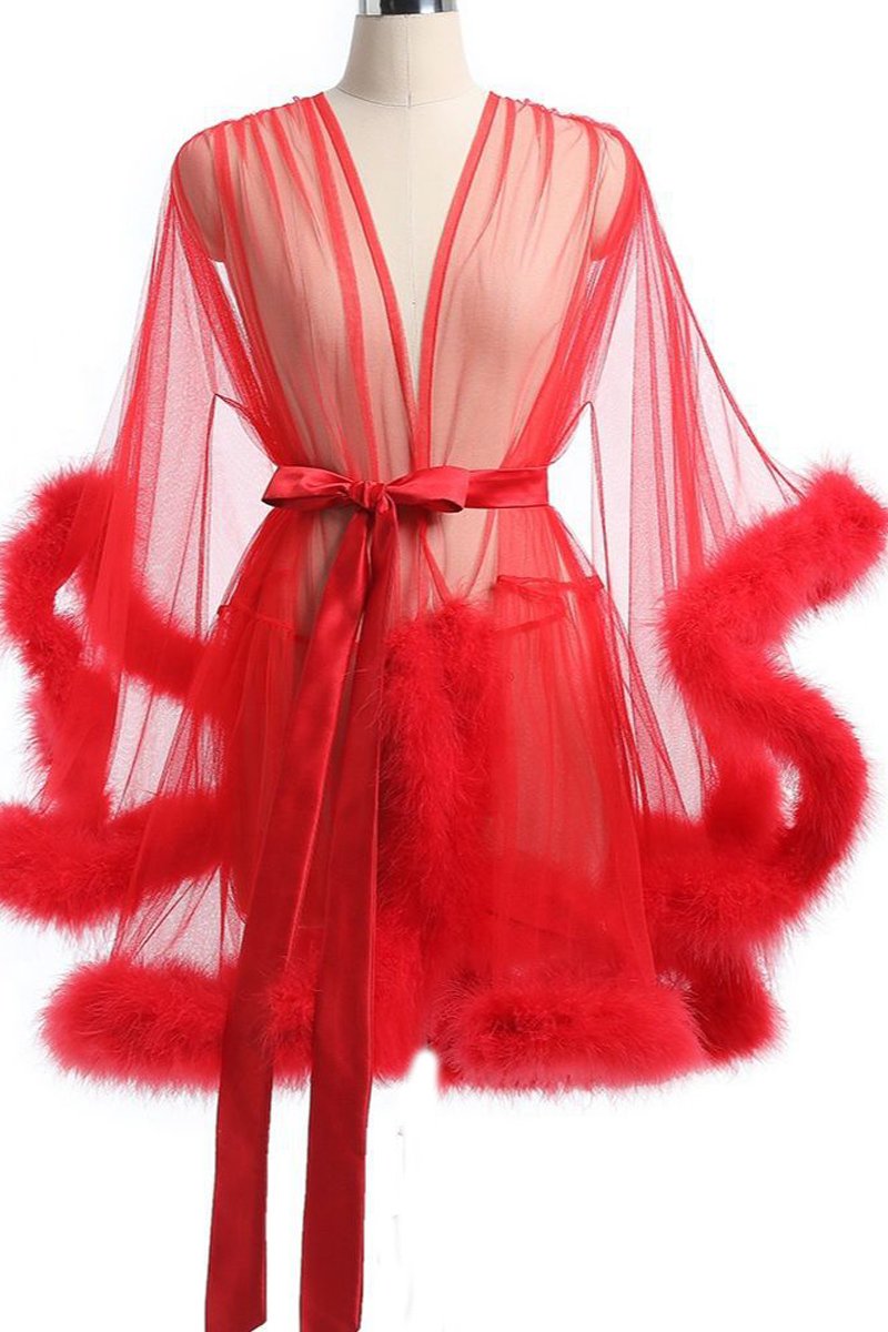 Short Fancy Luxury Women Robe See-through Lingerie Set