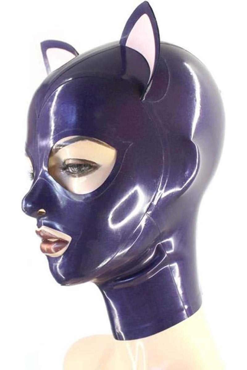 Purple With Cat Ears Latex Mask