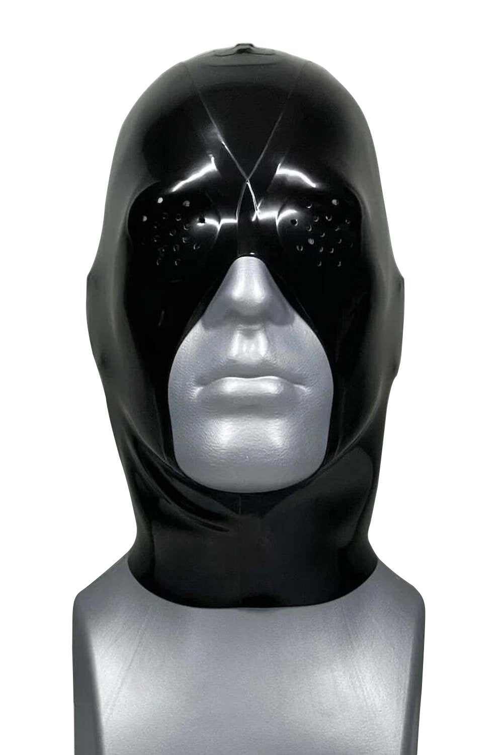 Black Latex Hood With Perforated Facial Features