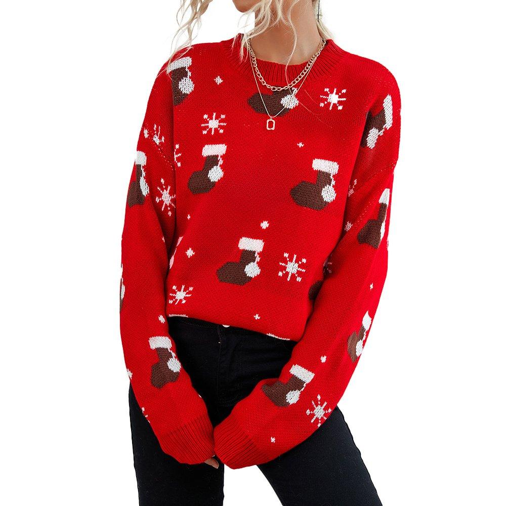 Christmas Women's Top Loose Knit Sweater for Outer Wear