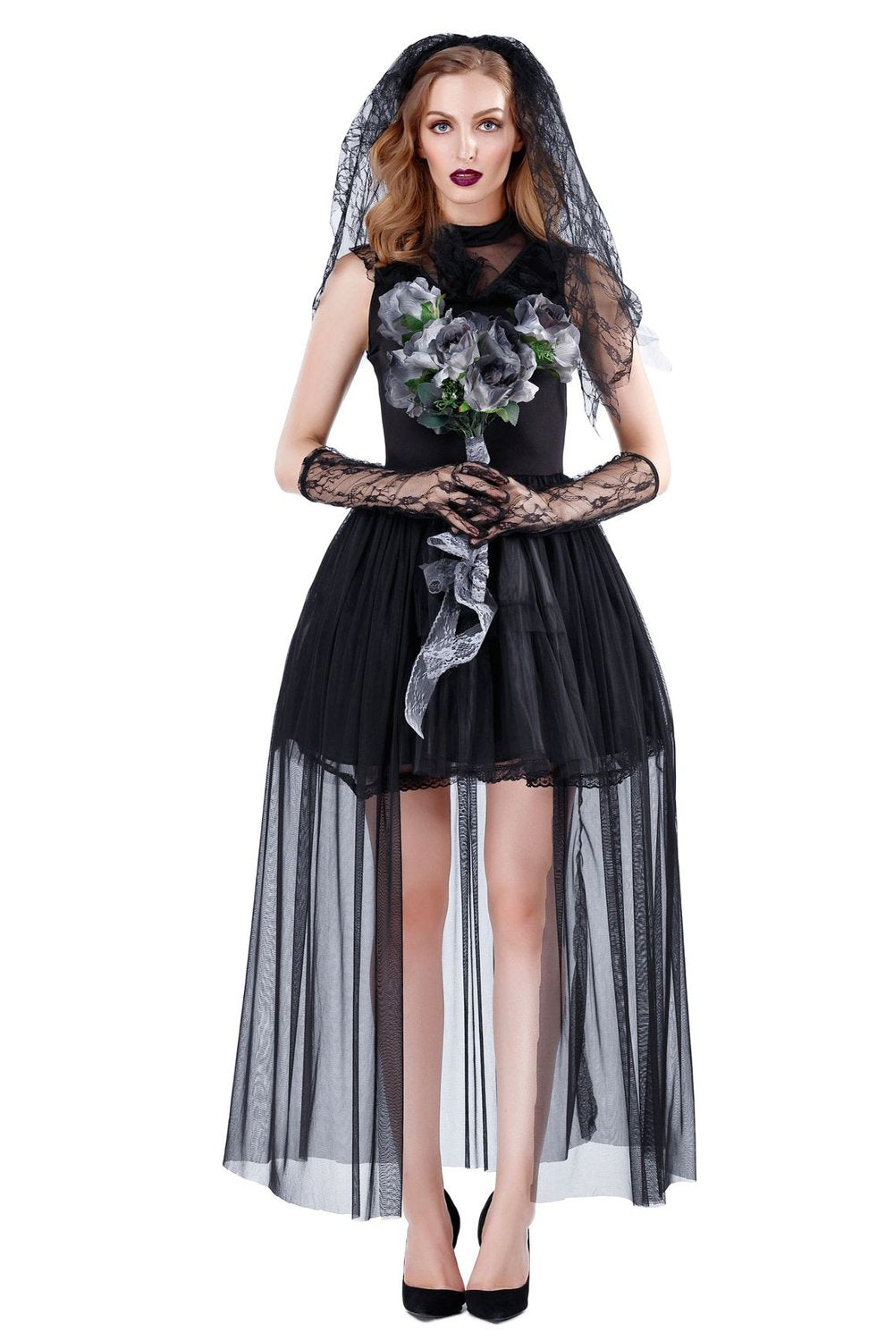 Ghost Bride Women Halloween Costume Bloody Mary Dress Lace Red Black