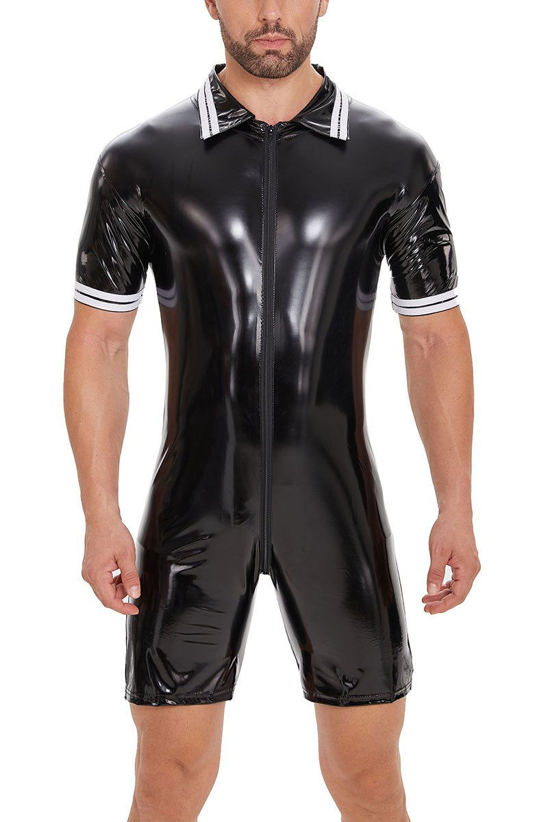 Men's Jumpsuit PVC Leather Zipper Bodysuit