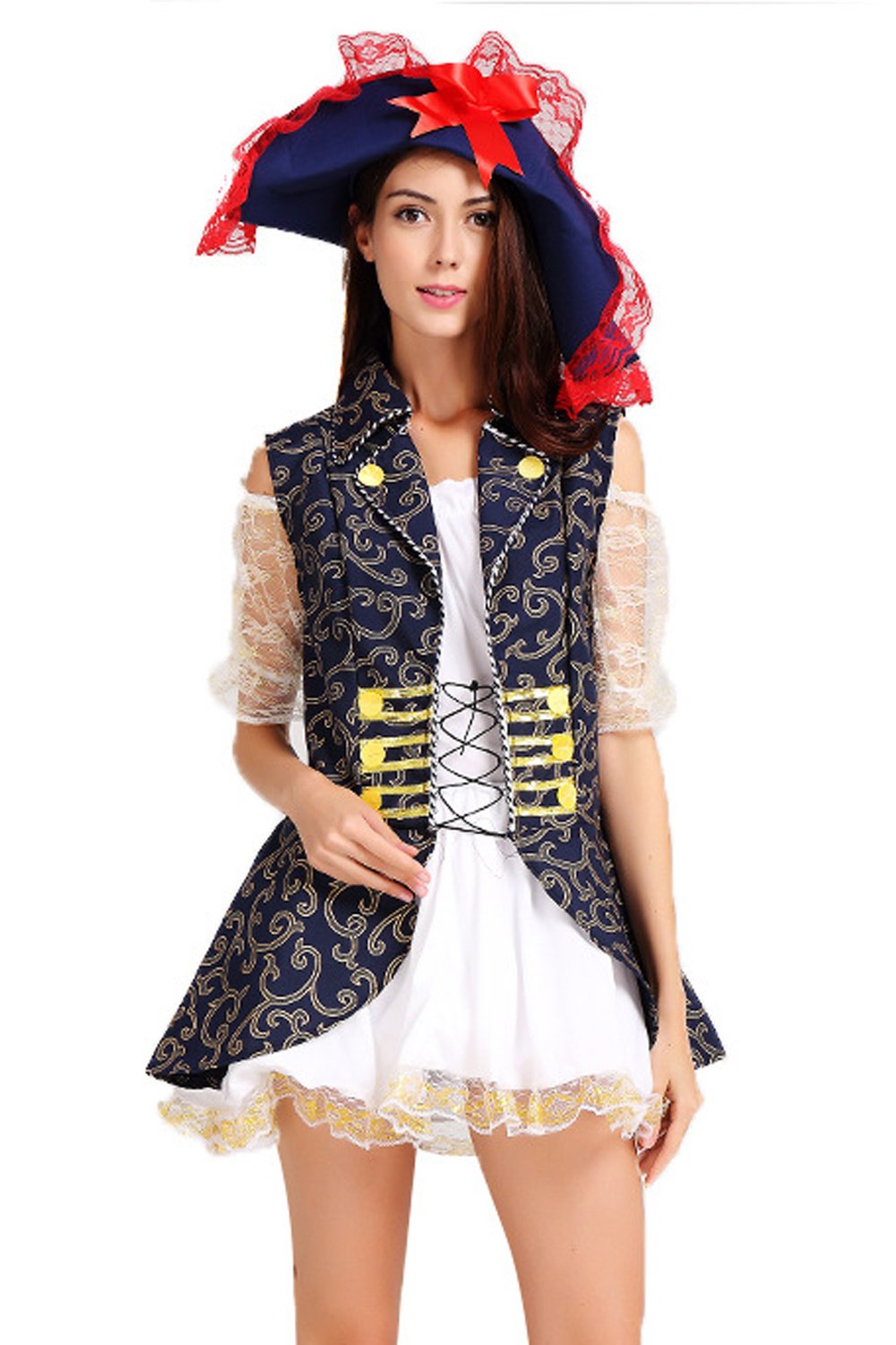 Blue Pattern Pirate Uniform Costume For Party Women Halloween